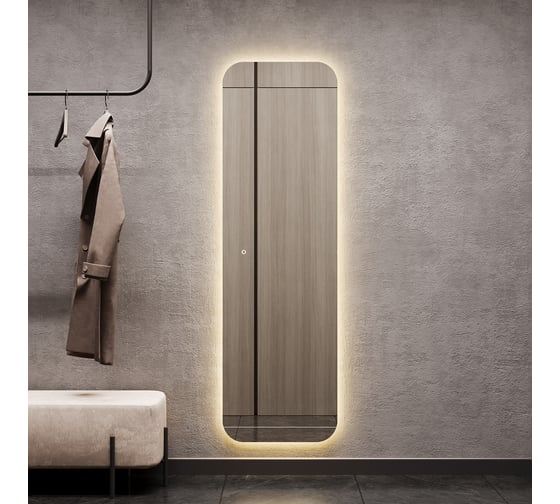 Прямоугольное зеркало GENGLASS 179x54 см, с теплой подсветкой KUVINO NF LED L, с сенсорным выключателем GGL-02-L-3000-2