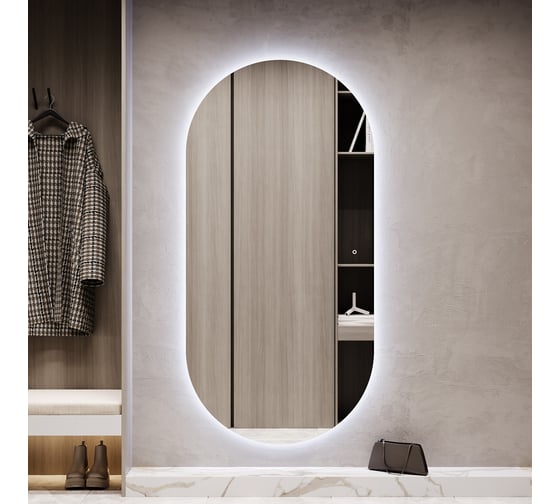 Овальное зеркало GENGLASS 196x96 см, с холодной подсветкой NOLVIS NF LED XL, с сенсорным выключателем GGL-01-XL-6000-2