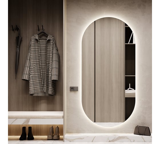 Овальное зеркало GENGLASS 196x96 см, с нейтральной подсветкой NOLVIS NF LED XL, с проводом GGL-01-XL-4000-1