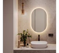 Безрамное овальное зеркало GENGLASS NOLVIS NF LED S, контурная теплая подсветка с проводом GGL-01-S-3000-1