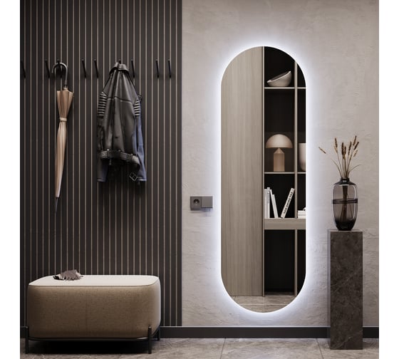 Безрамное овальное зеркало GENGLASS NOLVIS NF LED L, контурная холодная подсветка с проводом GGL-01-L-6000-1