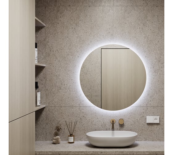 Безрамное круголое зеркало GENGLASS RAUNTEL NF LED M, контурная холодная подсветка с проводом GGL-03-M-6000-1 1