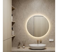 Безрамное круголое зеркало GENGLASS RAUNTEL NF LED M, контурная теплая подсветка с проводом GGL-03-M-3000-1