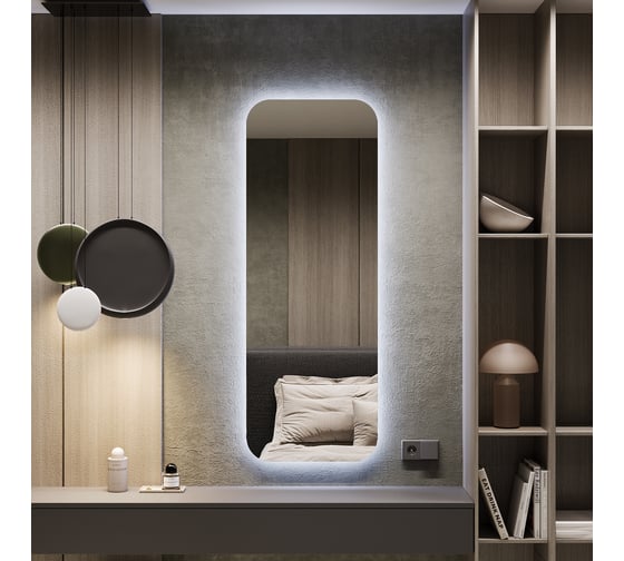 Безрамное зеркало GENGLASS в полный рост, KUVINO NF LED M, контурная холодная подсветка с проводом GGL-02-M-6000-1