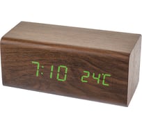 Часы будильник PERFEO LED Block коричневый зелёная подстветка PF S718T время температура 30 011 155