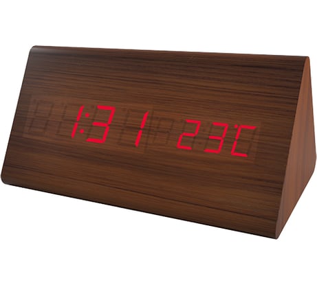 Часы будильник PERFEO LED Pyramid коричневый красная подстветка PF S710T 30 011 160