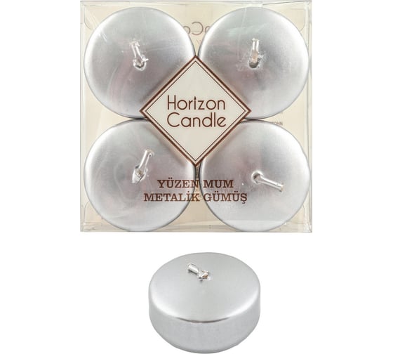 Плавающая свеча MIR LIGHT "Horizon Candles" высота 25 мм, диаметр 50 мм, 4 ш., серебряная СС-77254 1
