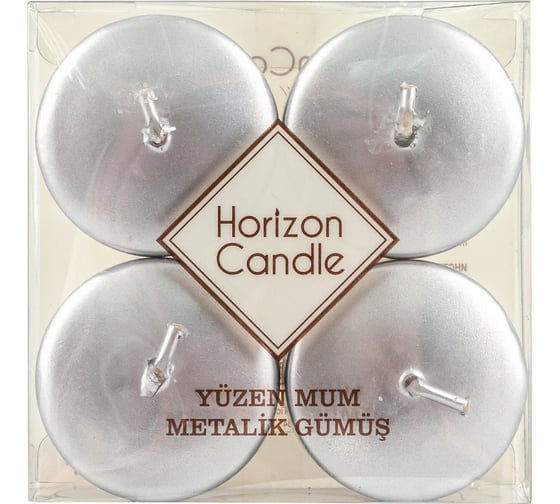 Плавающая свеча MIR LIGHT "Horizon Candles" высота 25 мм, диаметр 50 мм, 4 ш., серебряная СС-77254