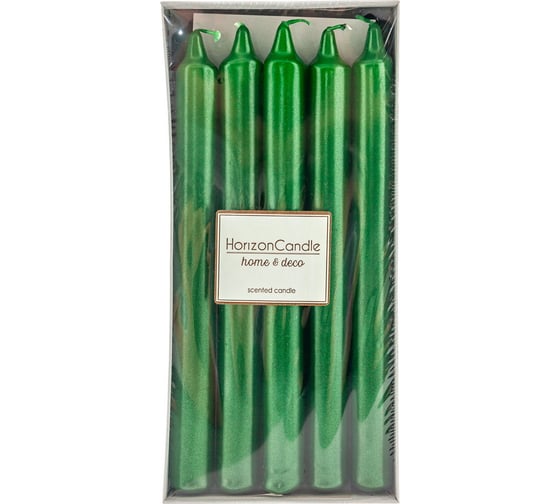 Цилиндрическая свеча MIR LIGHT "Horizon Candles" высота 230 мм, диаметр 20 мм, 10 шт., зеленая металлик СС-64389