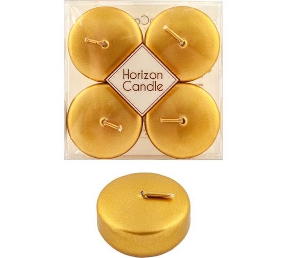 Плавающая свеча MIR LIGHT "Horizon Candles" высота 25 мм, диаметр 50 мм, 4 шт., золотая СС-77247