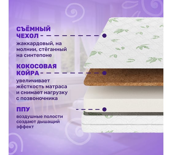 Матрас Капризун алое вера ппу, с кокосом, 120 на 60 см 413071