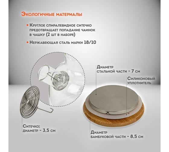 Заварочный чайник DASWERK 1500 мл, бочонок, жаропрочное стекло, спиральное сито 608645