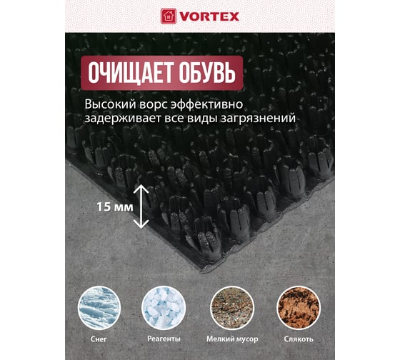Коврик на противоскользящей основе VORTEX ТРАВКА 45х60 см, черный 24102