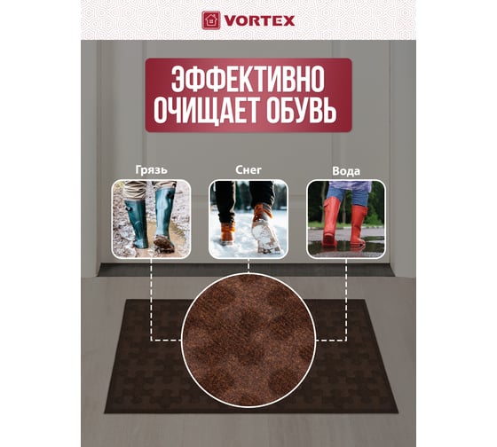 Рельефный коврик VORTEX Greek, 40х60 см, коричневый 20103