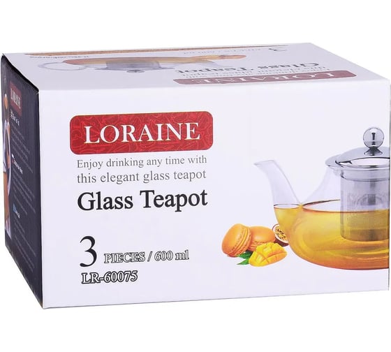 Заварочный чайник LORAINE 3 предмета, 600 мл, стеклянный 60075