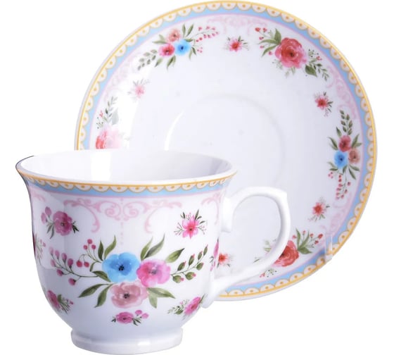 Чайный сервиз на 6 персон LORAINE 220 мл, из фарфора, премиум, цветы 26430