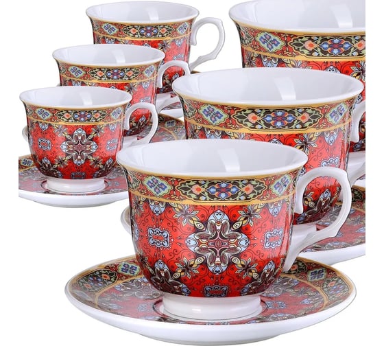 Чайный сервиз на 6 персон LORAINE 220 мл, из фарфора, премиум, цветы 26431 1