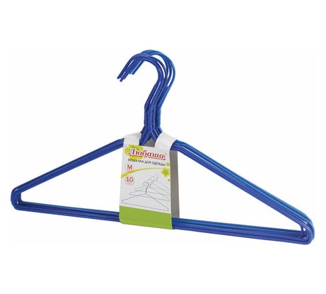 Вешалки-плечики ЛЮБАША Эконом размер 46-48, 10 шт, металл/ПВХ, перекладина, цвет синий 604894