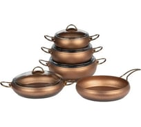 Набор посуды OMS collection с антипригарным покрытием из 9 5/4 предметов, крышки стеклянные, цвет капучино 3024-СРCH