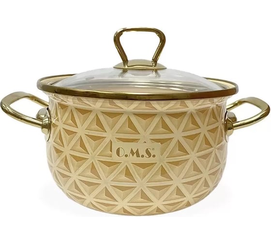 Эмалированная кастрюля OMS collection диаметр 26 8 л, цвет персиковый, цвет ручек золото 1010-Pch-26-Gd 1