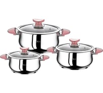 Набор кухонной посуды OMS collection из 6 3/3 предметов, крышки стеклянные, цвет ручек розовый 1033-Pin