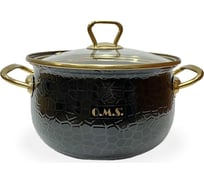 Эмалированная кастрюля OMS collection диаметр 22 5 л, цвет черный, цвет ручек золото 1009-Bk-22-Gd