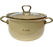 Эмалированная кастрюля OMS collection диаметр 26 8 л, цвет кремовый, цвет ручек золото 1009-CRM-26-Gd