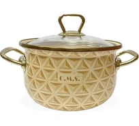 Эмалированная кастрюля OMS collection диаметр 24 6,5 л, цвет персиковый, цвет ручек золото 1010-Pch-24-Gd