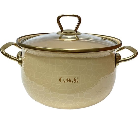Эмалированная кастрюля OMS collection диаметр 22 5 л, цвет кремовый, цвет ручек золото 1009-CRM-22-Gd