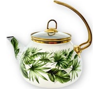 Эмалированный чайник OMS collection Тропики 2,2 л, цвет белый, цвет ручек золото 1007-TR