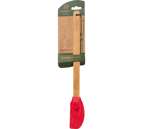 Силиконовая лопатка OMS collection с ручкой из бамбука Molly, размер M - 4,3x34,5x3 см, цвет красный B3662