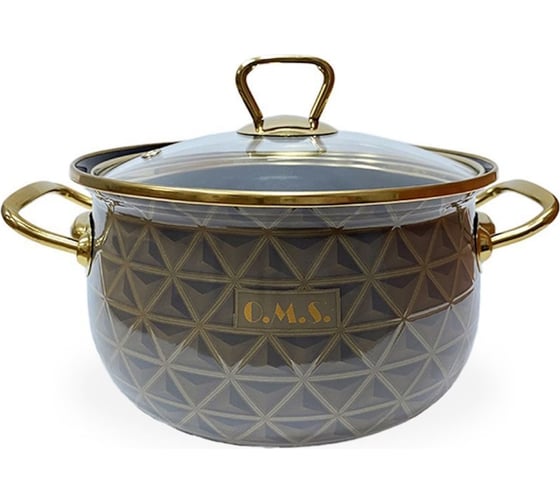 Эмалированная кастрюля OMS collection диаметр 18 2,8 л, цвет серо-голубой, цвет ручек золото 1010-GB-18-Gd