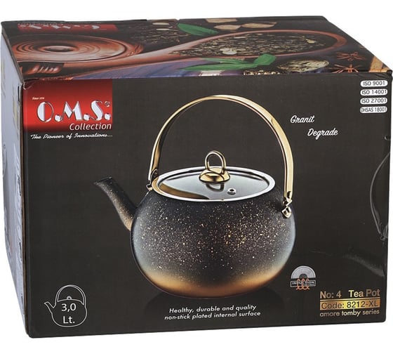 Чайник OMS collection с антипригарным покрытием, размер S - 1 л, цвет красный 8212-S-Rd