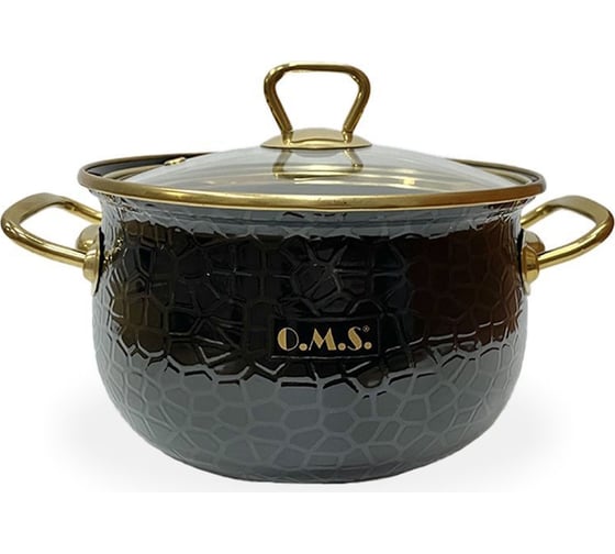 Эмалированная кастрюля OMS collection диаметр 20 3,9 л, цвет черный, цвет ручек золото 1009-Bk-20-Gd