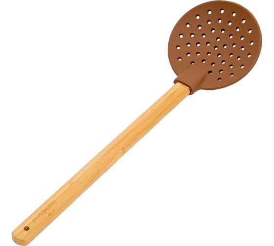 Силиконовая шумовка OMS collection с ручкой из бамбука Molly, цвет коричневый B3679