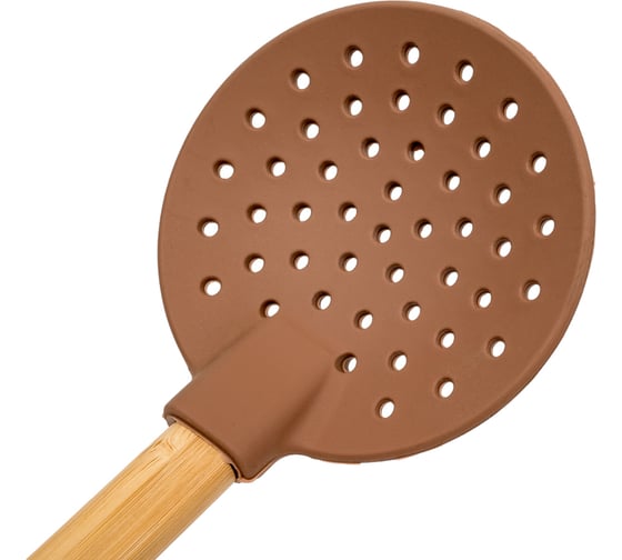 Силиконовая шумовка OMS collection с ручкой из бамбука Molly, цвет коричневый B3679