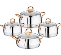 Набор кухонной посуды OMS collection из 8 4/4 предметов, крышки стеклянные, цвет ручек медный 1100-Cp