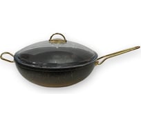 Сковорода-вок OMS collection со стеклянной крышкой 32x10 см 5 л с антипригарным покрытием, цвет золотой 3247-32-Gd