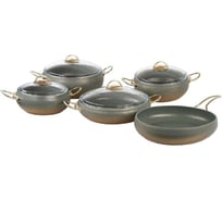 Набор посуды OMS collection с антипригарным покрытием из 9 5/4 предметов, крышки стеклянные, цвет оливковый 3024-Olv