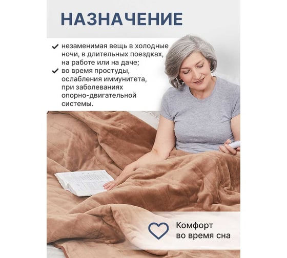 Электроодеяло Belberg плюш, 150x200 см, 10 режимов, таймер 1-9 ч BL-06