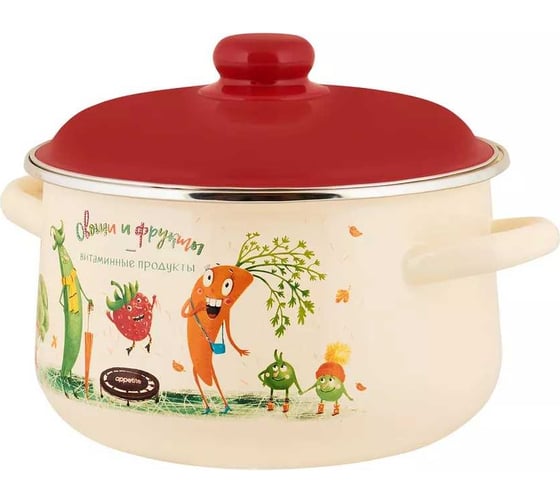Эмалированная кастрюля appetite коническая, веселые овощи, 4 л 550003651