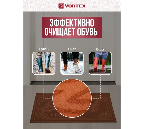 Придверный коврик VORTEX COMFORT 45х75 см, Home Sweet Home 22378