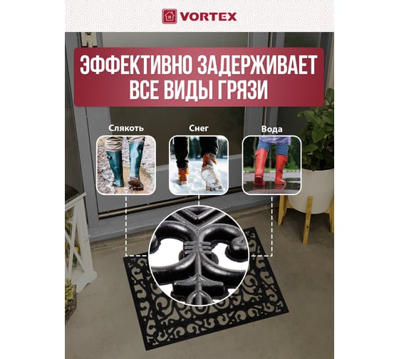 Грязесборный, ажурный коврик VORTEX 40х60 см, черный 24187