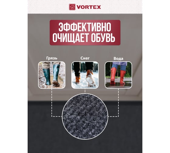Влаговпитывающий коврик VORTEX 90х120см ПРОФИ серый 22126