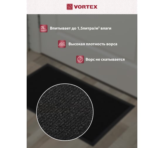 Влаговпитывающий ребристый коврик VORTEX TRIP 40х60 см, чёрный 24190