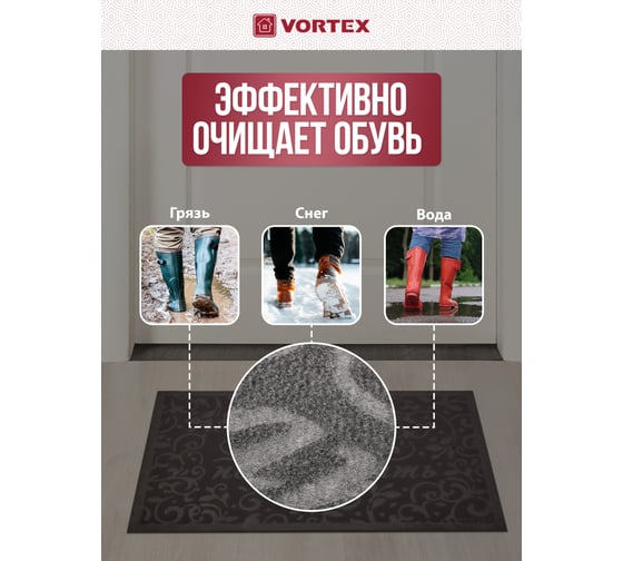 Придверный коврик VORTEX COMFORT 45х75 см, добро пожаловать 22377
