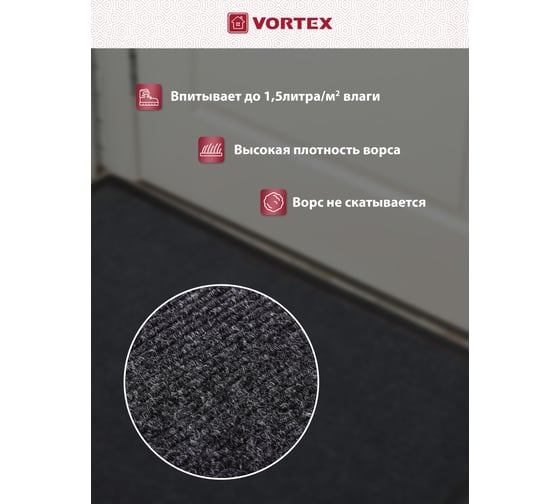 Влаговпитывающий коврик VORTEX ребристый TRIP 60х90 см, серый 24195