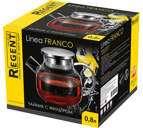 Чайник Regent inox 0,8 л, с фильтр-ситечком и крышкой, linea franco 93-FR-TEA-12-800