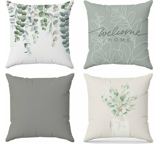 Чехол на подушку Этель "Eucalyptus", 4 шт., 40х40 см, велюр 9788796
