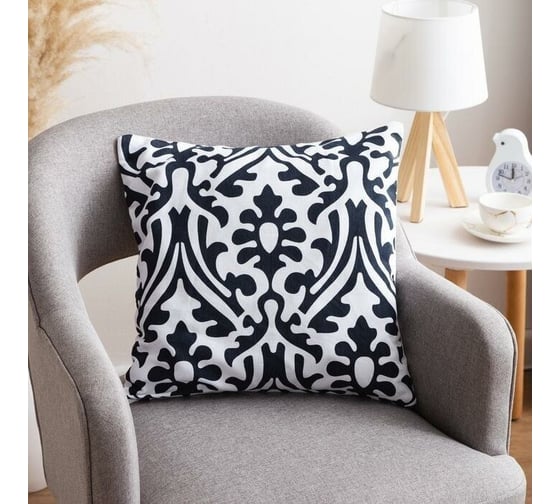 Декоративная наволочка Этель 40x40 см, Monograms black, 100% хлопок 5084347
